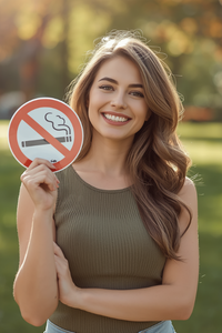 Woman holding a no smoking sign